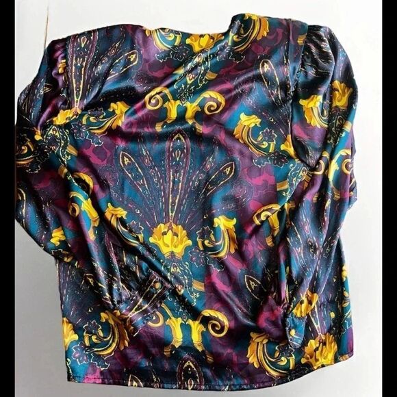Westbound Vintage Print Multicolor Button Front Long Sleeve Top Blouse Size 14 - Picture 1 of 8